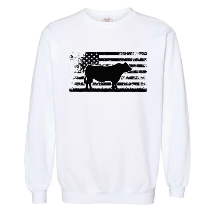 USA American Flag America Cow Black Angus Rancher Garment-Dyed Sweatshirt