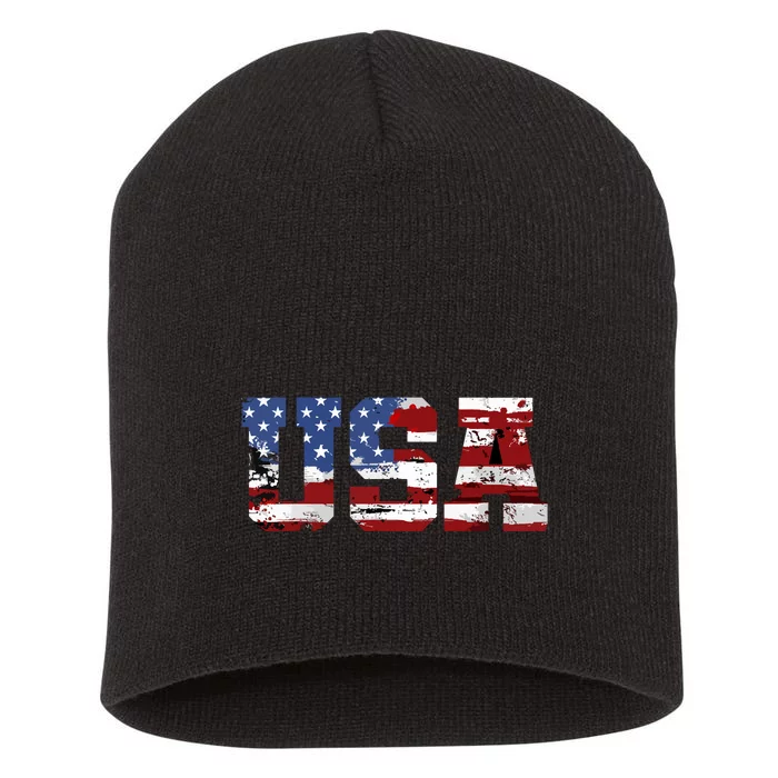 USA American Flag United States US Patriotic Short Acrylic Beanie