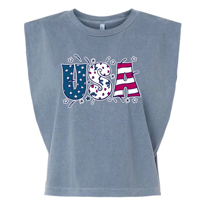 USA American Flag Celebration Garment-Dyed Women's Muscle Tee