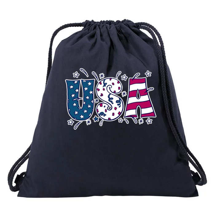 USA American Flag Celebration Drawstring Bag