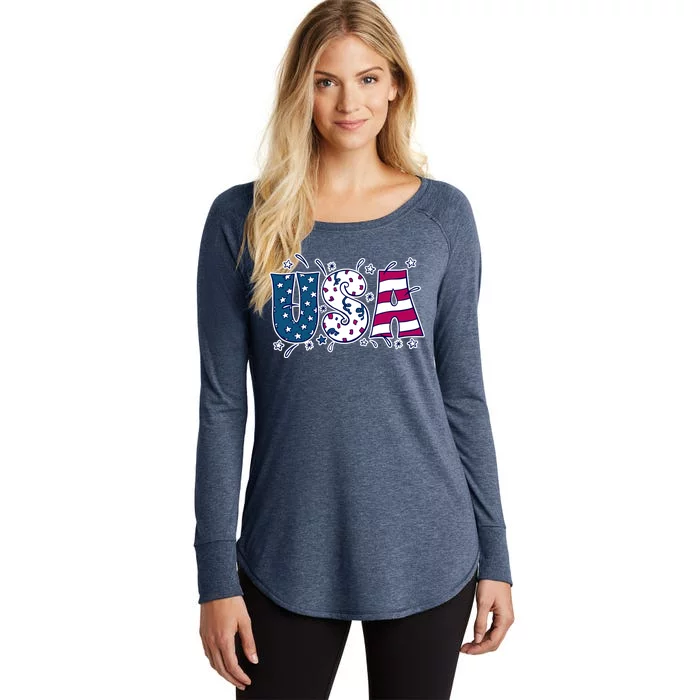 USA American Flag Celebration Women's Perfect Tri Tunic Long Sleeve Shirt