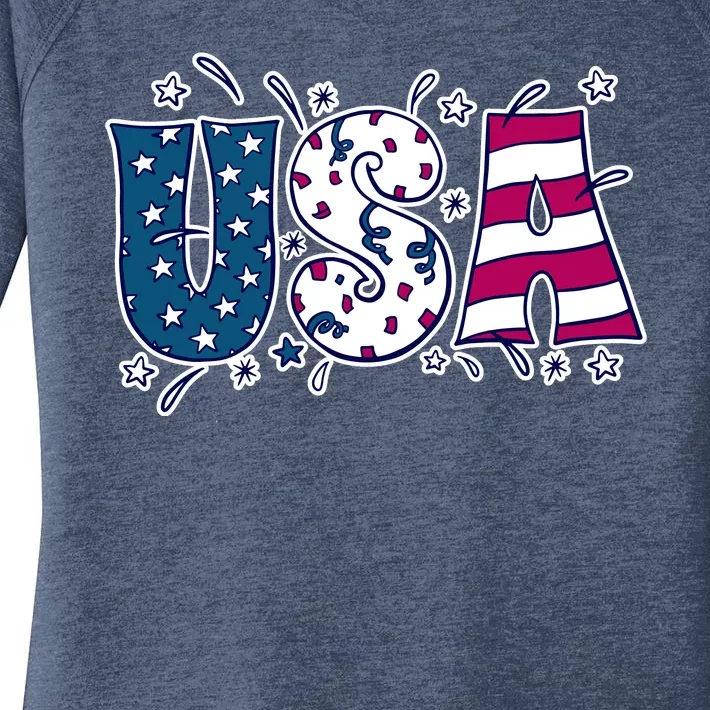 USA American Flag Celebration Women's Perfect Tri Tunic Long Sleeve Shirt