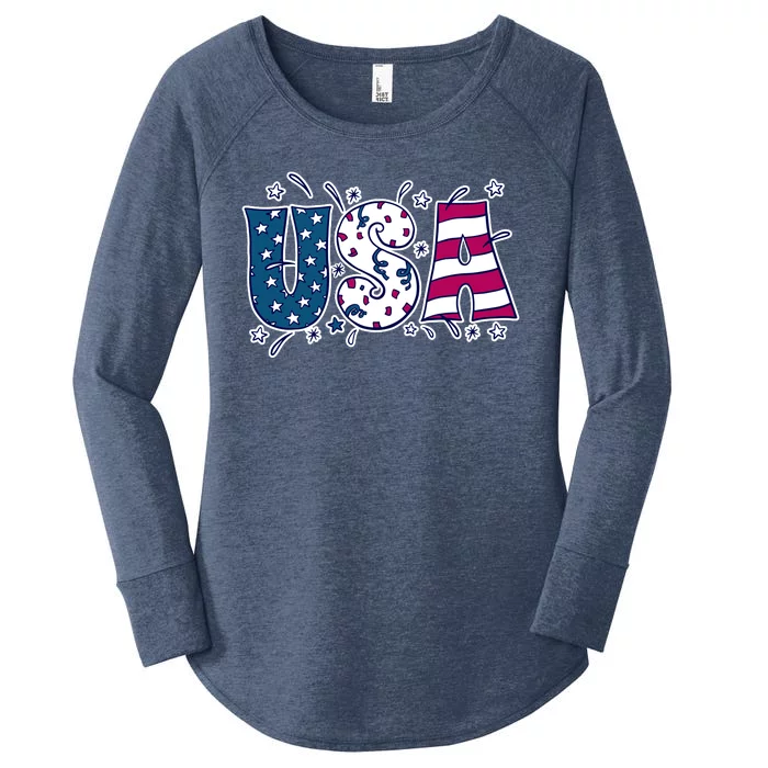 USA American Flag Celebration Women's Perfect Tri Tunic Long Sleeve Shirt