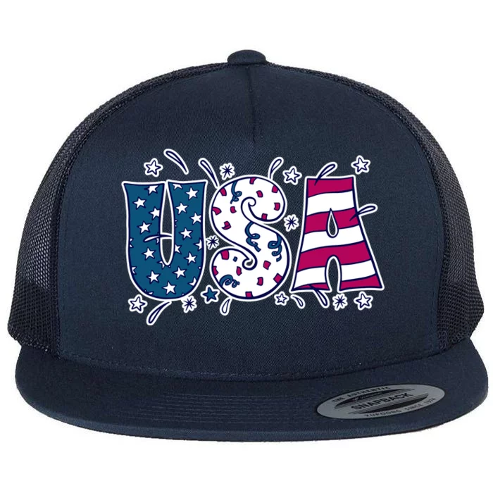 USA American Flag Celebration Flat Bill Trucker Hat