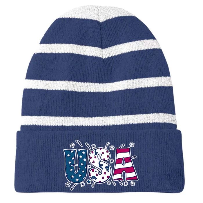 USA American Flag Celebration Striped Beanie with Solid Band