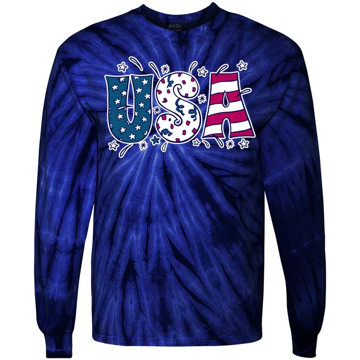 USA American Flag Celebration Tie-Dye Long Sleeve Shirt