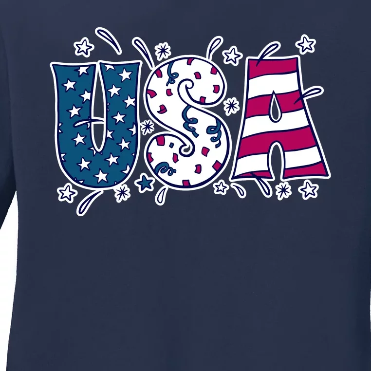 USA American Flag Celebration Ladies Long Sleeve Shirt