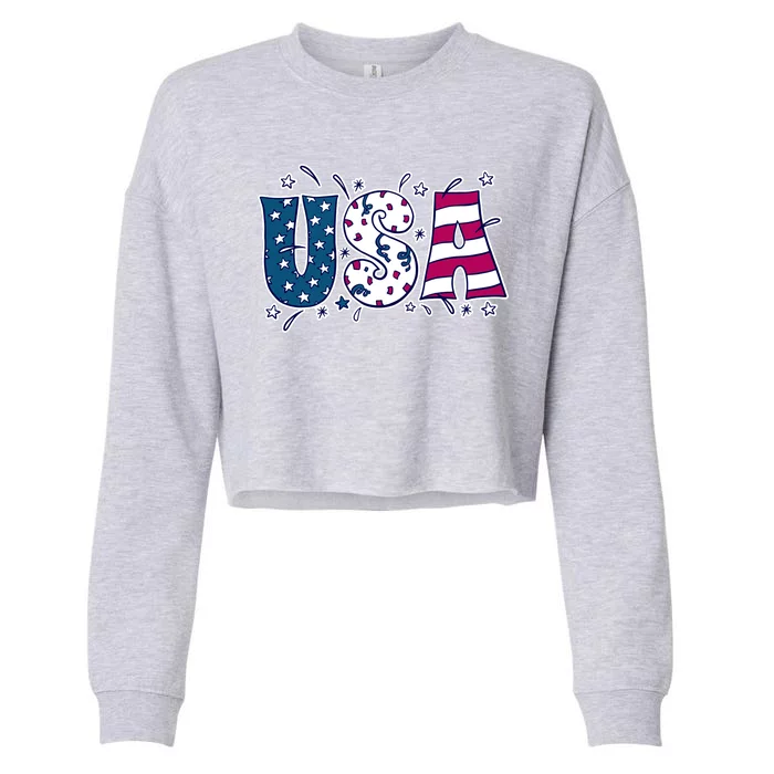 USA American Flag Celebration Cropped Pullover Crew