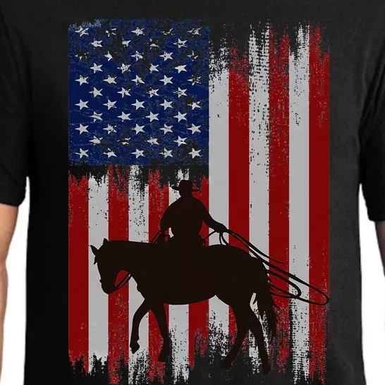 Usa American Flag Cowboy Rodeo Roping Horse Riding Pajama Set