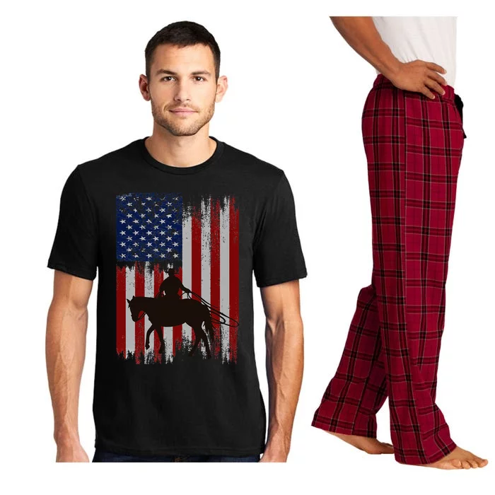 Usa American Flag Cowboy Rodeo Roping Horse Riding Pajama Set