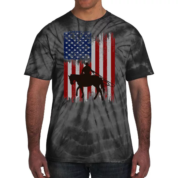 Usa American Flag Cowboy Rodeo Roping Horse Riding Tie-Dye T-Shirt