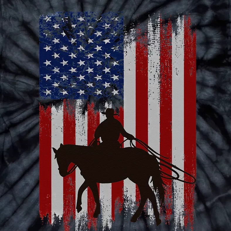 Usa American Flag Cowboy Rodeo Roping Horse Riding Tie-Dye T-Shirt