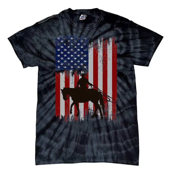 Usa American Flag Cowboy Rodeo Roping Horse Riding Tie-Dye T-Shirt