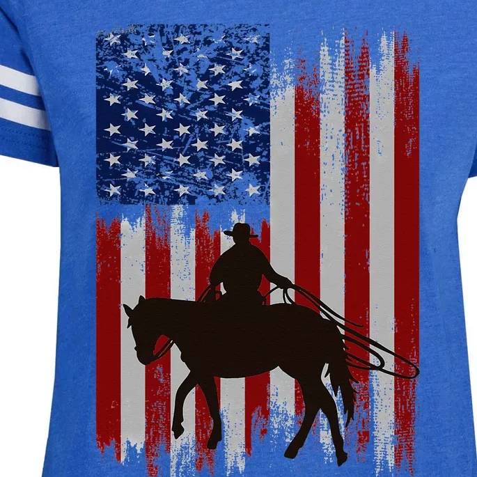 Usa American Flag Cowboy Rodeo Roping Horse Riding Enza Ladies Jersey Football T-Shirt