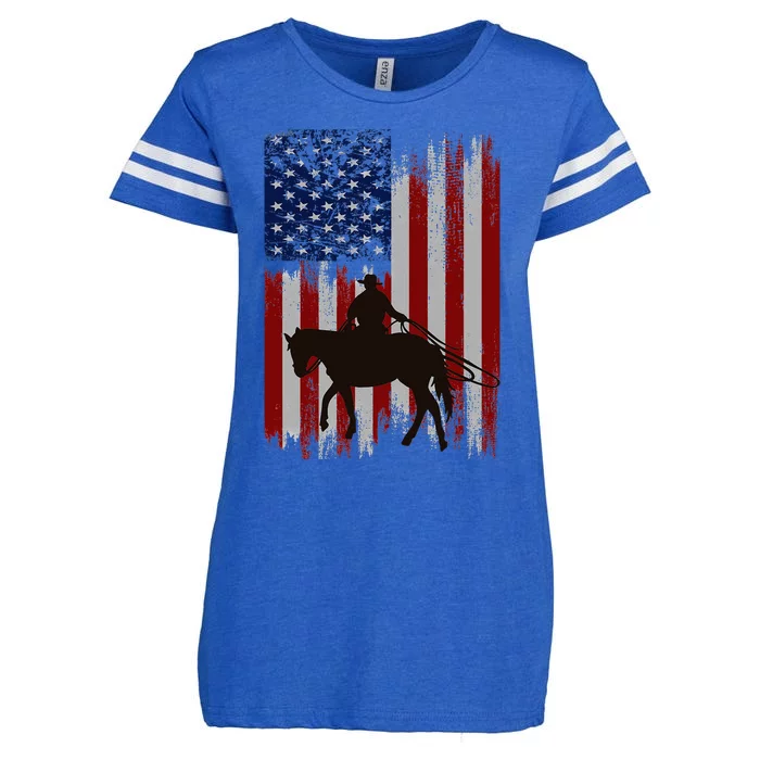 Usa American Flag Cowboy Rodeo Roping Horse Riding Enza Ladies Jersey Football T-Shirt