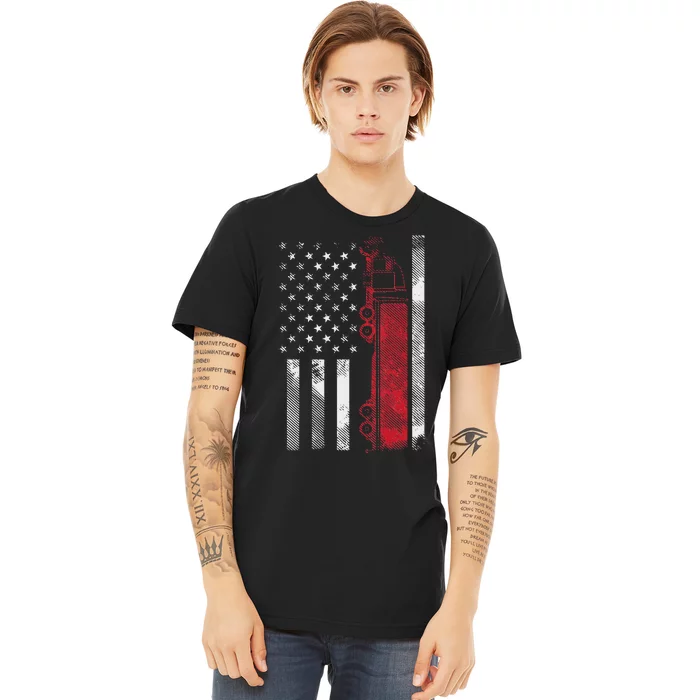 US American Flag Semi Truck Driver 18 Wheeler Trucker Gift Premium T-Shirt