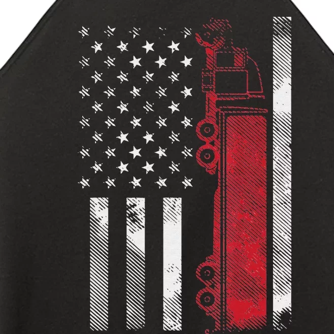 US American Flag Semi Truck Driver 18 Wheeler Trucker Gift Women’s Perfect Tri Rocker Tank