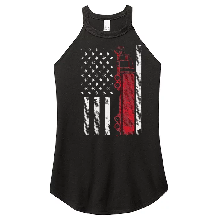 US American Flag Semi Truck Driver 18 Wheeler Trucker Gift Women’s Perfect Tri Rocker Tank