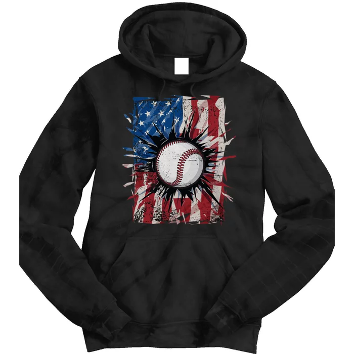 Usa American Flag Patriotic Baseball Team 4th Of July Tie Dye Hoodie