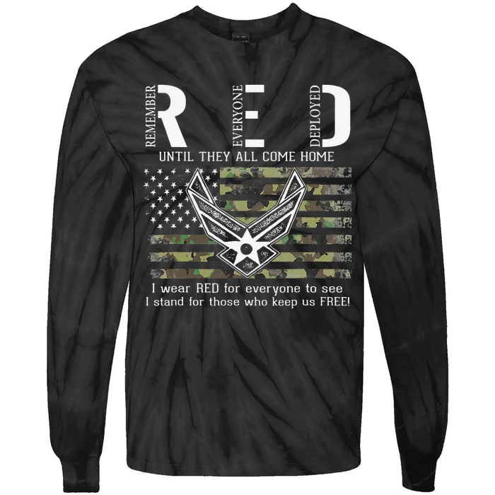 US Air Force Support RED Friday Remember Everyone Deployed Tie-Dye Long Sleeve Shirt