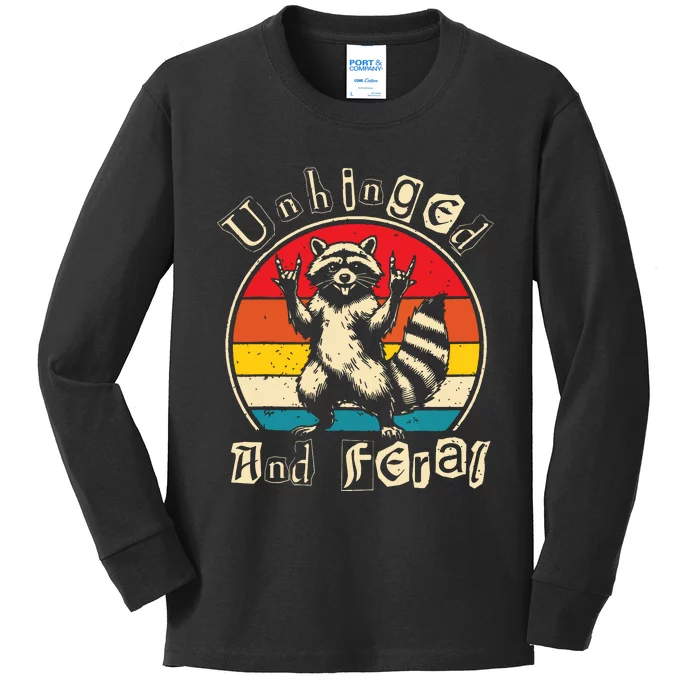 Unhinged And Feral Raccoon Cute Feral Girl Racoon Lover Kids Long Sleeve Shirt