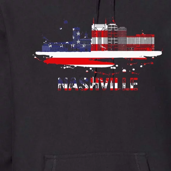 USA American Flag Cityscape Nashville Tennessee Skyline Premium Hoodie