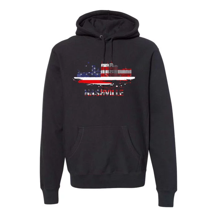 USA American Flag Cityscape Nashville Tennessee Skyline Premium Hoodie