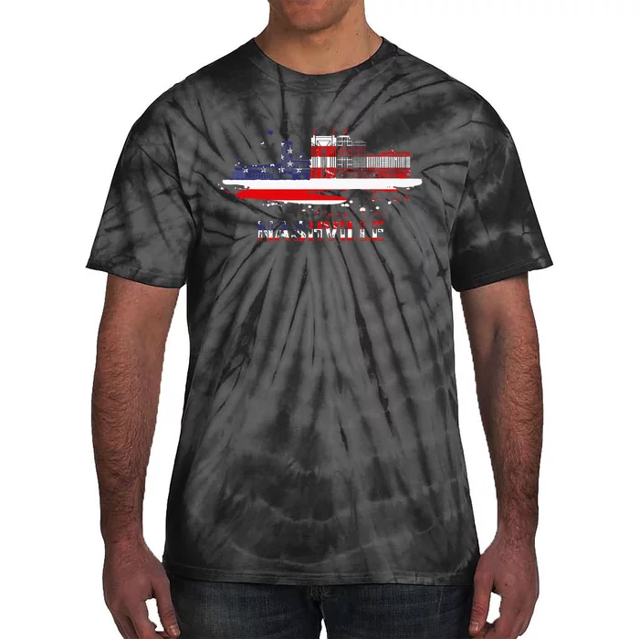 USA American Flag Cityscape Nashville Tennessee Skyline Tie-Dye T-Shirt