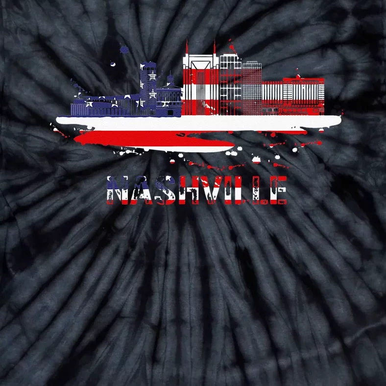 USA American Flag Cityscape Nashville Tennessee Skyline Tie-Dye T-Shirt