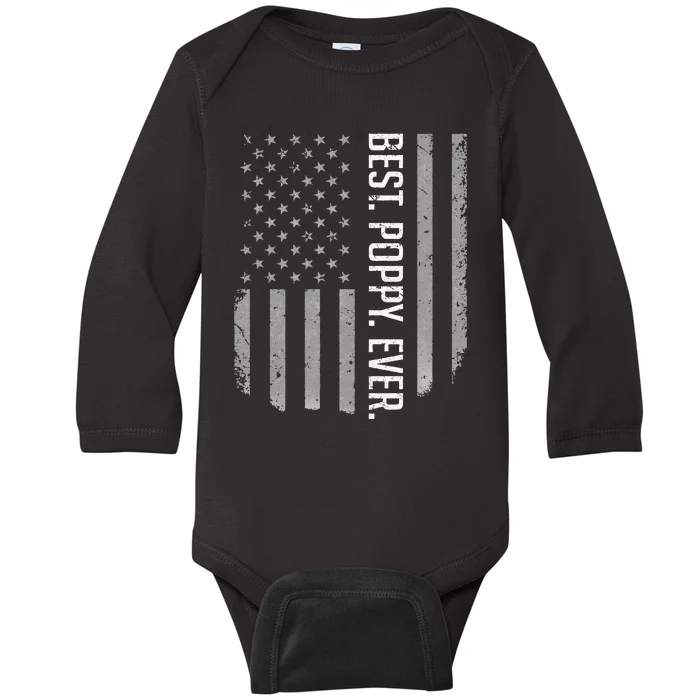 USA American Flag Best Poppy Ever Retro Fathers Day Baby Long Sleeve Bodysuit