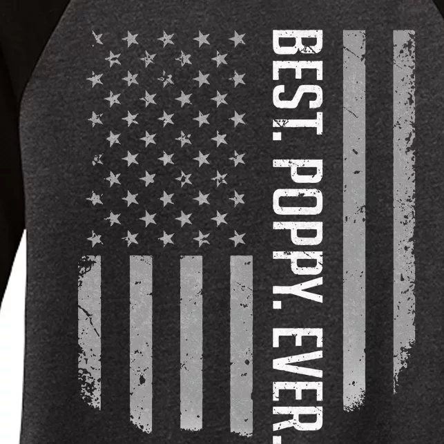 USA American Flag Best Poppy Ever Retro Fathers Day Women's Tri-Blend 3/4-Sleeve Raglan Shirt