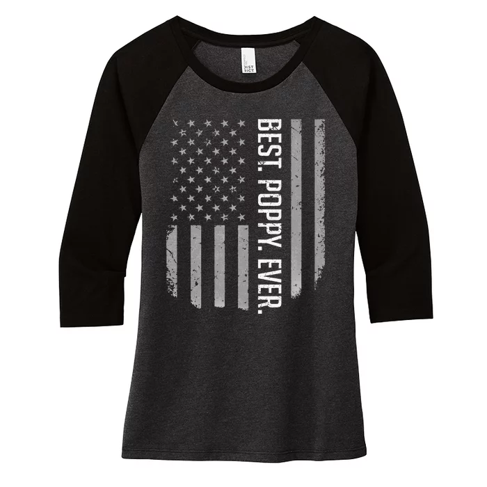 USA American Flag Best Poppy Ever Retro Fathers Day Women's Tri-Blend 3/4-Sleeve Raglan Shirt