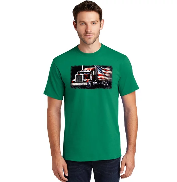 Us American Flag Semi Truck Driver Trucker Tall T-Shirt