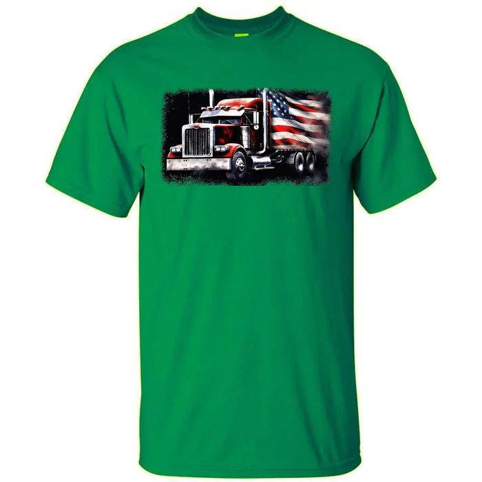 Us American Flag Semi Truck Driver Trucker Tall T-Shirt