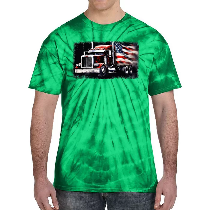 Us American Flag Semi Truck Driver Trucker Tie-Dye T-Shirt