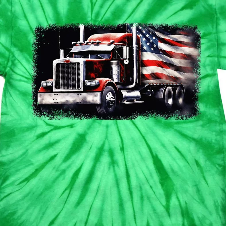 Us American Flag Semi Truck Driver Trucker Tie-Dye T-Shirt