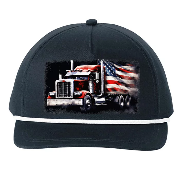 Us American Flag Semi Truck Driver Trucker Snapback Five-Panel Rope Hat