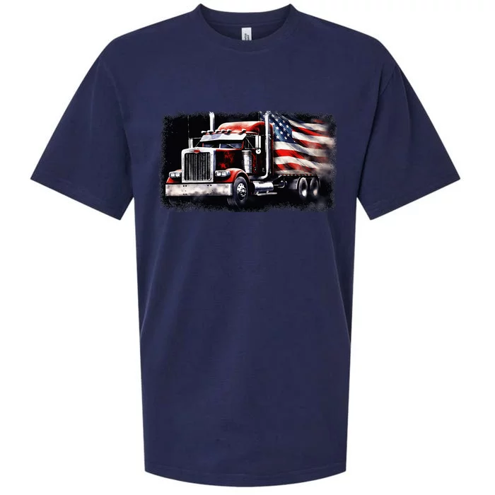 Us American Flag Semi Truck Driver Trucker Sueded Cloud Jersey T-Shirt