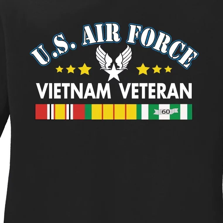 US. Air Force Vietnam Veteran, USAF Veteran, USA Flag Gift Ladies Long Sleeve Shirt