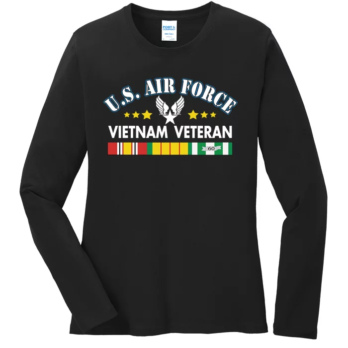 US. Air Force Vietnam Veteran, USAF Veteran, USA Flag Gift Ladies Long Sleeve Shirt