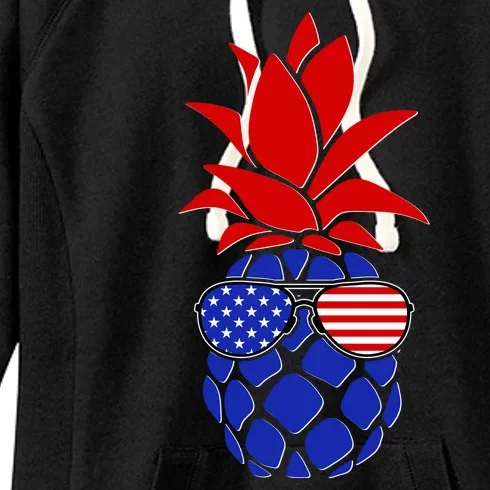 USA American Flag Sunglasses Pineapple Women's Fleece Hoodie