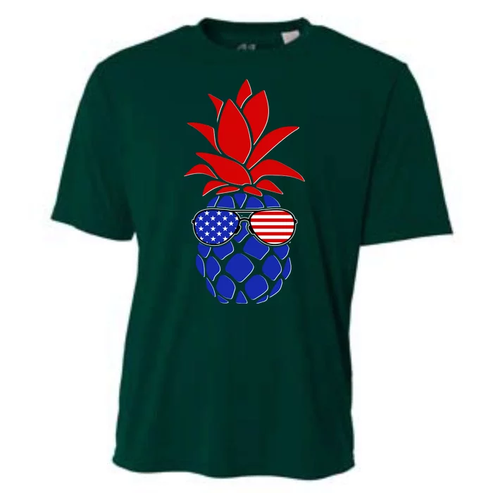 USA American Flag Sunglasses Pineapple Cooling Performance Crew T-Shirt