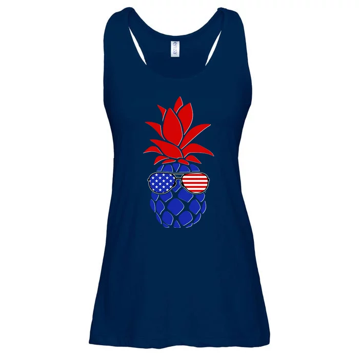 USA American Flag Sunglasses Pineapple Ladies Essential Flowy Tank