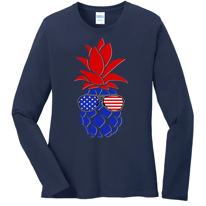 USA American Flag Sunglasses Pineapple Ladies Long Sleeve Shirt