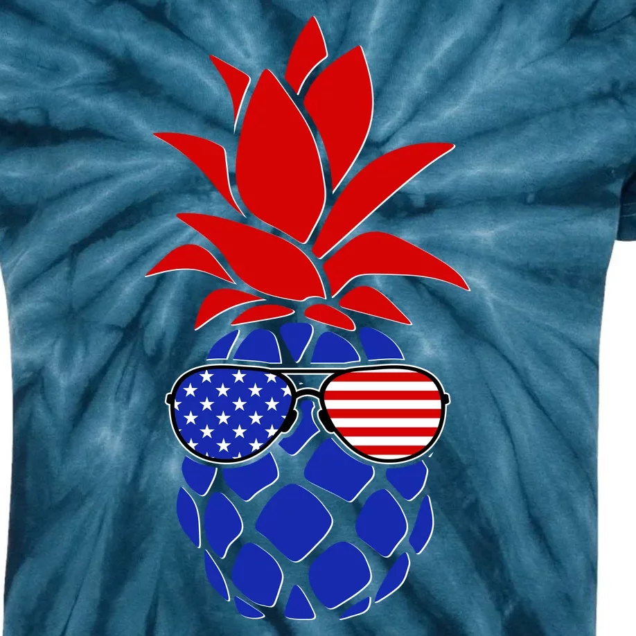 USA American Flag Sunglasses Pineapple Kids Tie-Dye T-Shirt