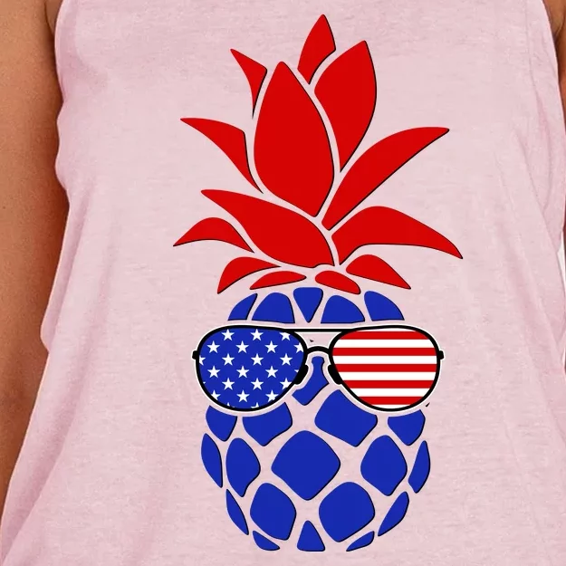 USA American Flag Sunglasses Pineapple Women's Knotted Racerback Tank