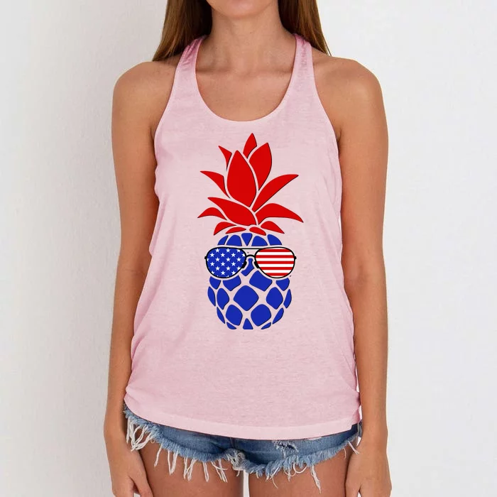 USA American Flag Sunglasses Pineapple Women's Knotted Racerback Tank