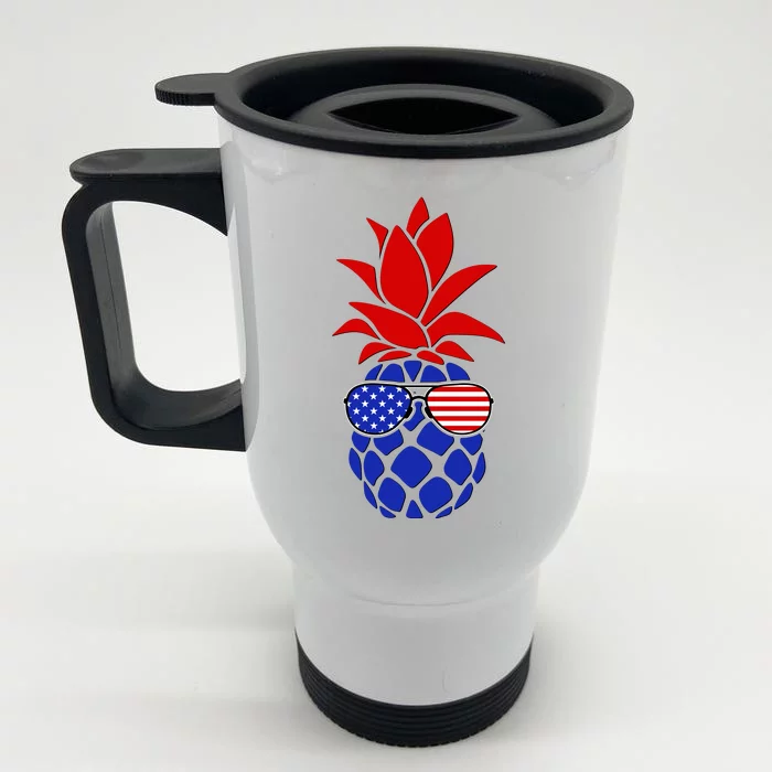 USA American Flag Sunglasses Pineapple Front & Back Stainless Steel Travel Mug