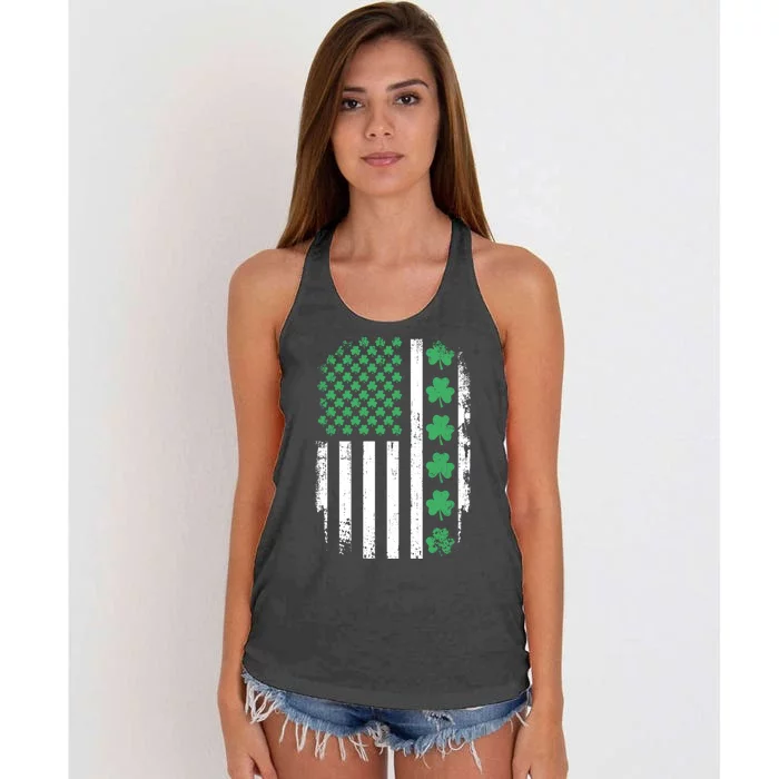 US American Flag With Shamrocks For St Patricks Day Women's Knotted Racerback Tank