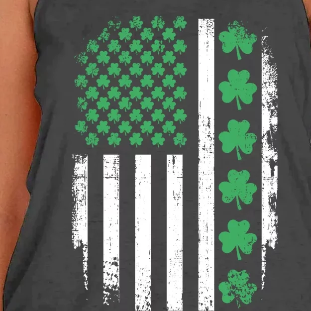 US American Flag With Shamrocks For St Patricks Day Women's Knotted Racerback Tank